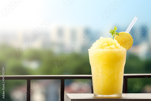 lemon slushie on a terrace