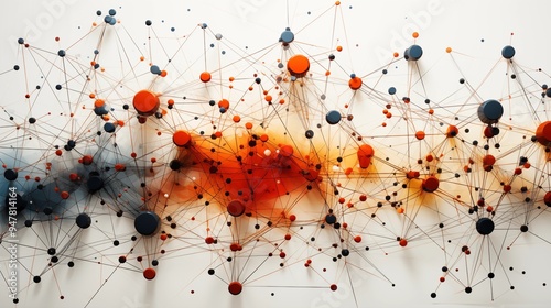 A top-down view of a crowd with an abstract network of lines and nodes visualized above them, representing the complex web of social connections. 