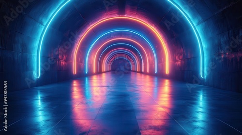 3d render abstract futuristic backgroun3d with blue neon rays an3d glowing lines fantastic wallpaper empty stage with reflection showcase for presentation