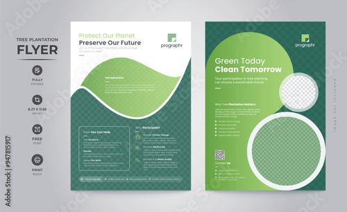 Environmental Tree Plantation Flyer Design with Bundle Pack