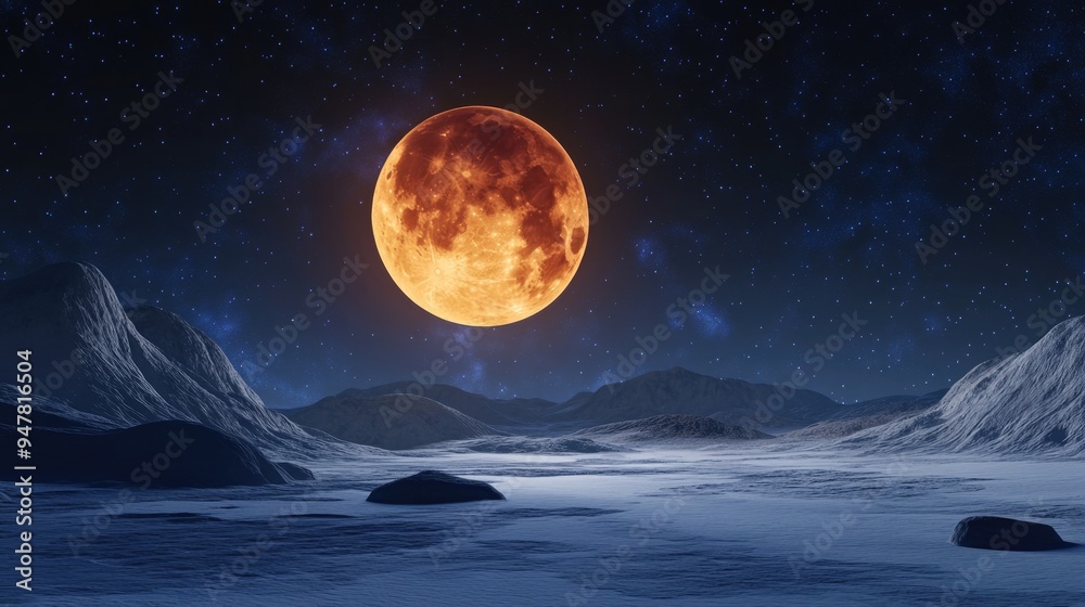 3D cartoon rendering of a total lunar eclipse featuring a supermoon and a blue moon coinciding 3D cartoon rendering of a total lunar eclipse featuring a supermoon and a blue moon coinciding