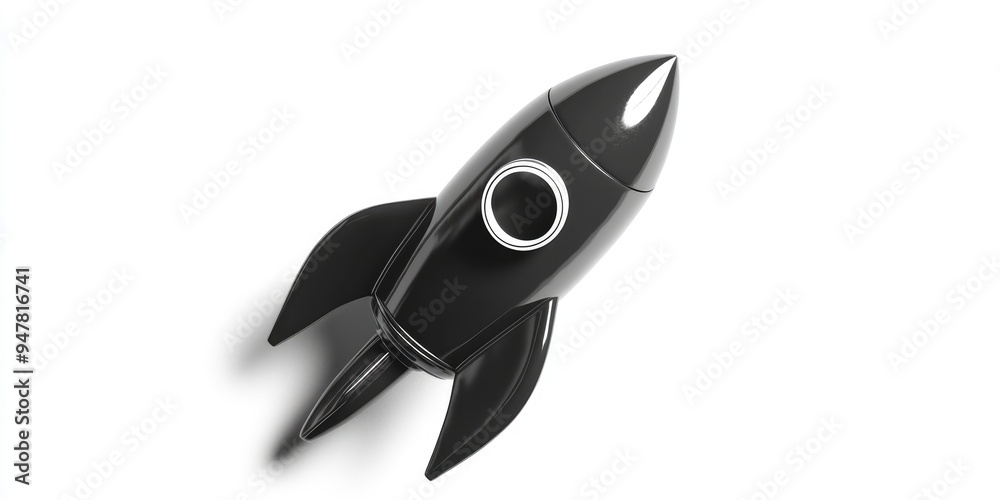 Monochrome illustration of a rocket icon in a 3D cartoon rendering against a white background Monochrome illustration of a rocket icon in a 3D cartoon rendering against a white background