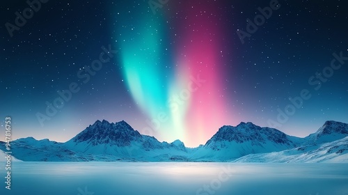 Glowing aurora borealis over a snowy landscape, capturing the magic of the northern lights, winter glowtime, breathtaking and ethereal