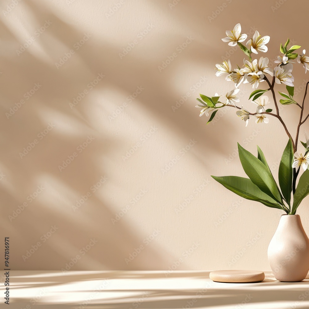 Minimalist spring floral arrangement against soft peach backdrop, ideal for gentle home decor themes Minimalist spring floral arrangement against soft peach backdrop, ideal for gentle home decor themes