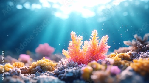 Glowing underwater coral reef scene, full of vibrant colors, marine glowtime, stunning and immersive photo