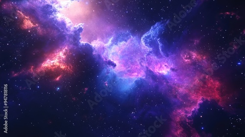 3D cartoon rendering featuring galaxies and a nebula in space