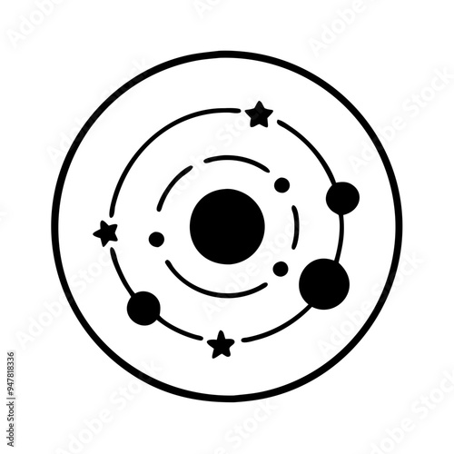 Icon of the Solar System with Planets in Orbit