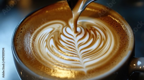 Close-up of Latte Art Being Poured