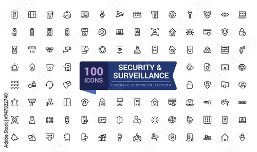 Security and surveillance icon set. Related to web security, safety, password, data protection. Pixel perfect, minimalistic web and UI icon. Outline icon collections.