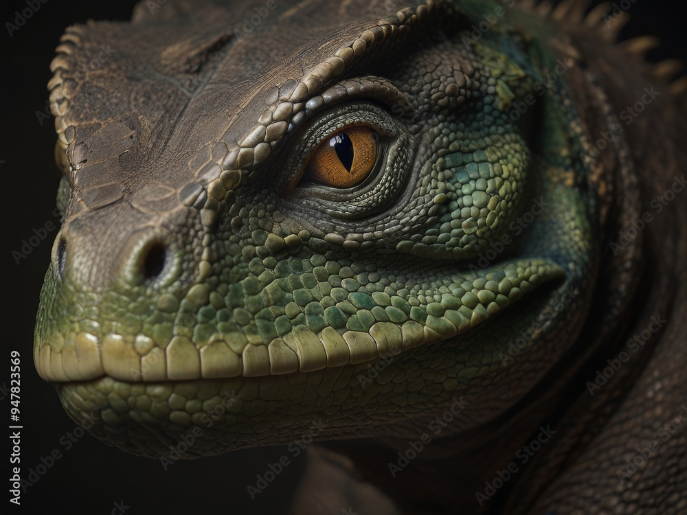 Close-up of a Varan Reptiles Head Showing Detailed Scales and Piercing Eye. Close-up of a Varan Reptiles Head Showing Detailed Scales and Piercing Eye.
