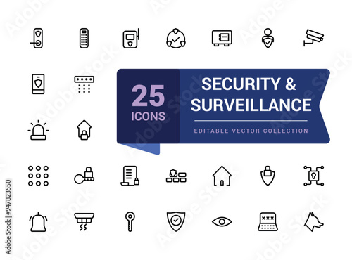 Security and surveillance icon set. Related to web security, safety, password, data protection. Pixel perfect, minimalistic web and UI icon. Outline icon collections.