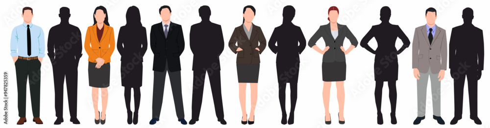 Business people. Businessman and businesswoman working group of people or office workers set isolated vector illustration