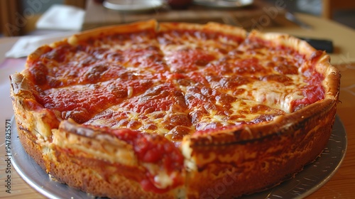 Obraz na płótnie Chicago deep dish pizza is a deep cheese layered pan pizza w salonie