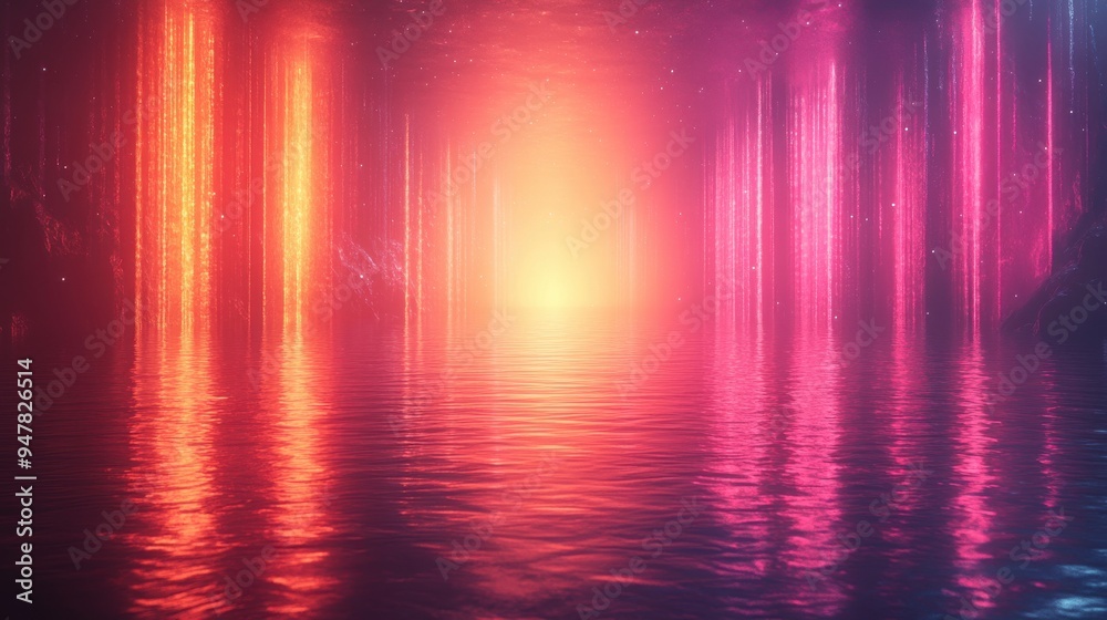3d render abstract neon backgroun3d with clou3d glowing vertical lines an3d water fantastic seascape 3d render abstract neon backgroun3d with clou3d glowing vertical lines an3d water fantastic seascape