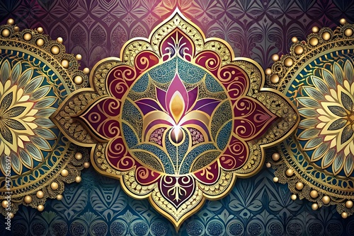 Exquisite Gold Mandala Design Intricate Lotus Patterns Vibrant Textures Decorative Artistry