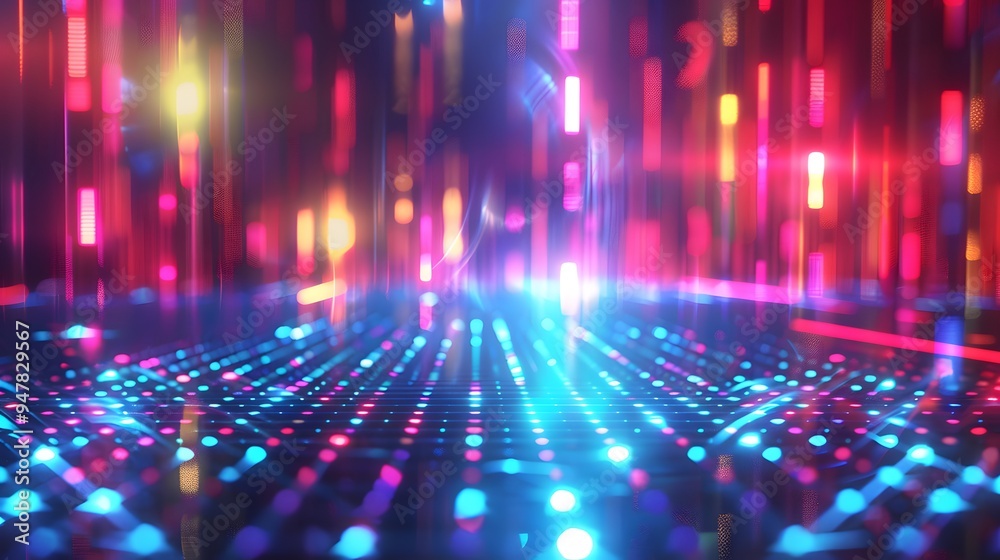 Abstract Digital Network with Neon Lights Abstract Digital Network with Neon Lights