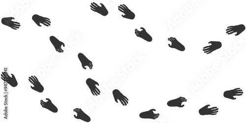 Footprints of Wild Animal, Traces of a Monkey on white background. Monkey or Chimpanzee silhouette animal tracks. Paw Print. Vector illustration. EPS10.