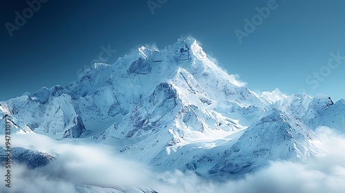 Snowy mountain peak with a clear sky, cool background