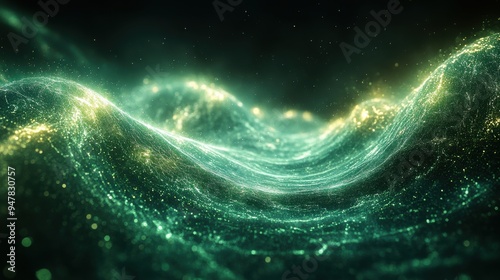 3d render abstract wallpaper digital data transfer green glowing lines over black backgroun3d streaming energy particles moving an3d leaving tracks scientific waves an3d vortex photo