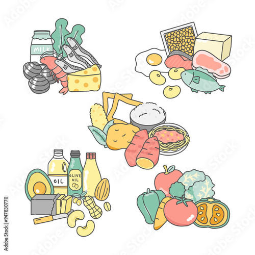 五代栄養素の食品　イラストセット