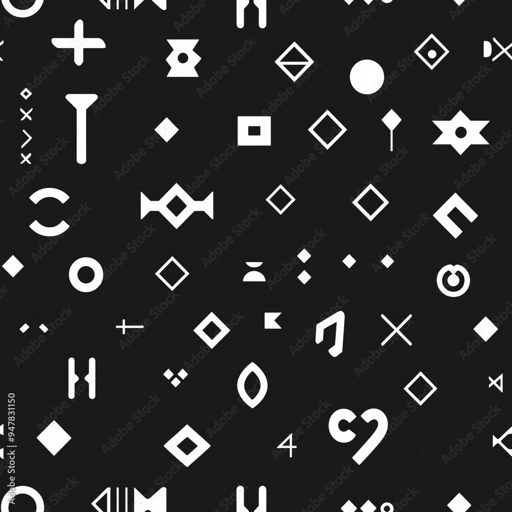 Seamless pattern of understated line drawings of basic shapes