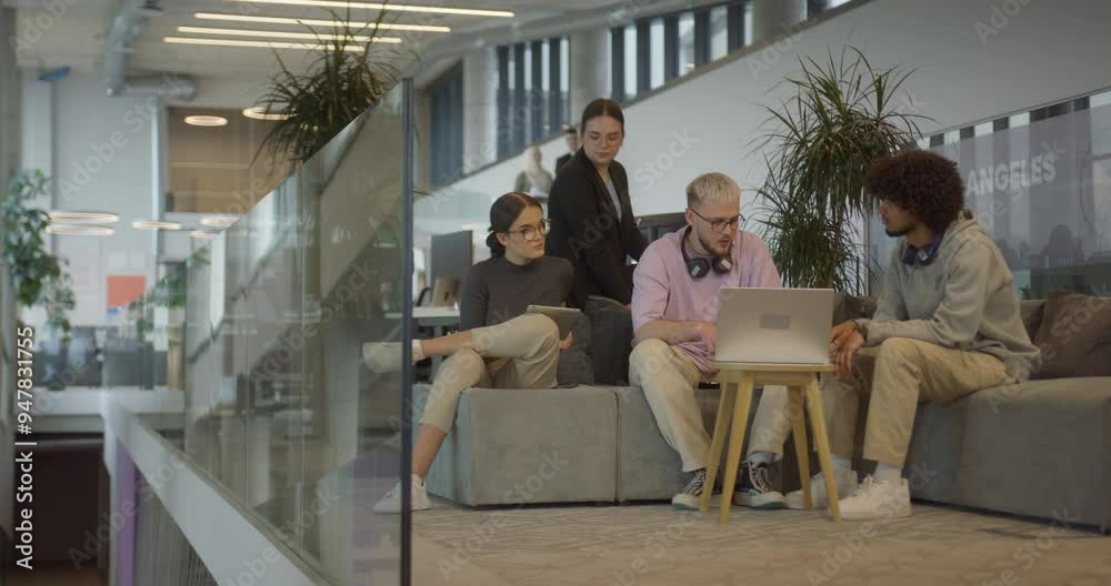 A diverse group of colleagues exchange business experiences, engage in collaborative problem-solving, and work together in a relaxed, modern office interior, demonstrating the value of teamwork and A diverse group of colleagues exchange business experiences, engage in collaborative problem-solving, and work together in a relaxed, modern office interior, demonstrating the value of teamwork and