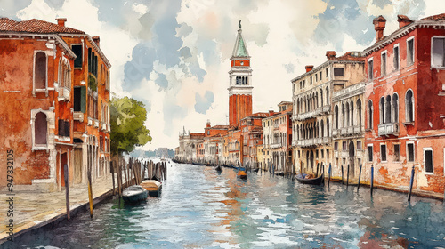Torre dell’Orologio, Venice, classic watercolor styles
