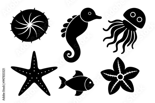 underwater sea life icons collection starfish vector illustration 