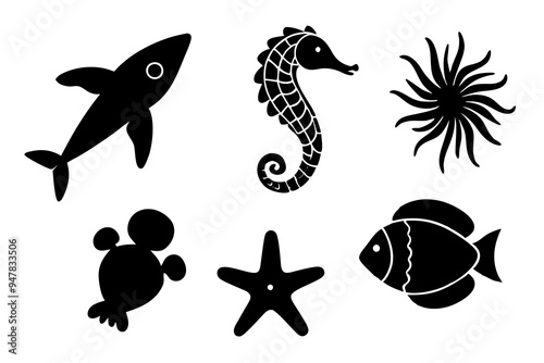 underwater sea life icons collection starfish vector illustration