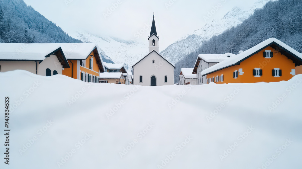 First snowfall of the season covering a small village, winter weather, fresh and clean First snowfall of the season covering a small village, winter weather, fresh and clean