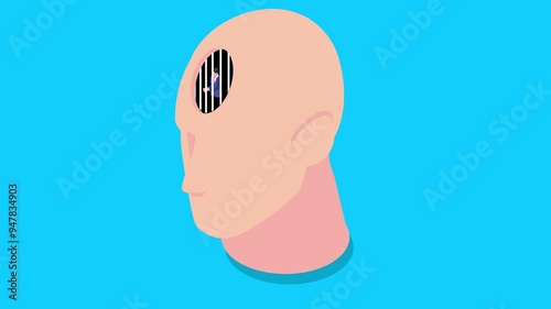 Businessman mind in jail 3d animation cartoon