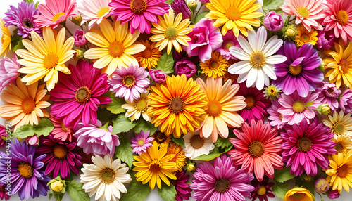 Mixed flower pattern isolated with white highlights, png