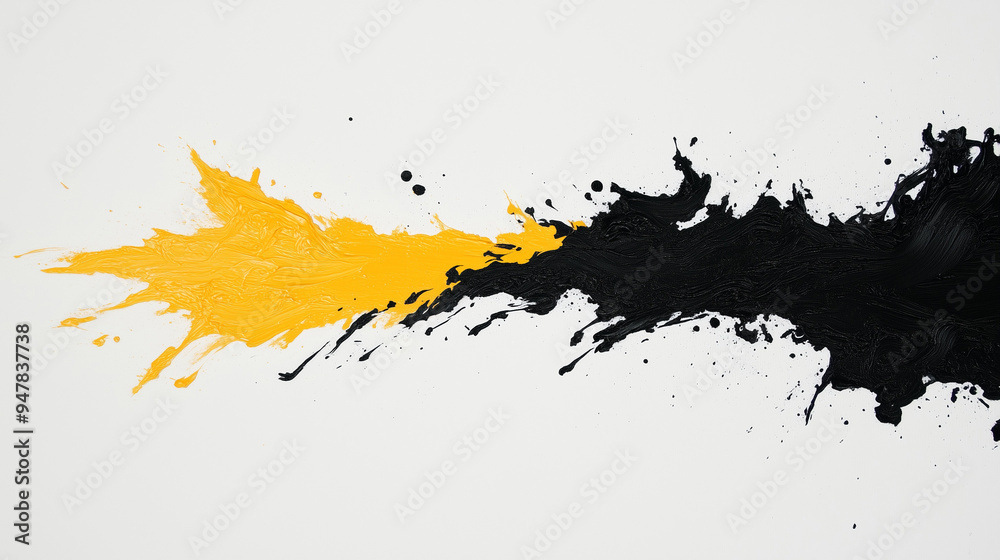 Obraz premium Horizontal Yellow and black paint splash, Abstract paint streaks, Dynamic black and yellow art, Bold color contrast design, Energetic paint motion concept