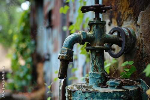 Wallpaper Mural Vintage Water Pump in Rustic Village: Historical Iron Tap for Drinking Water Torontodigital.ca