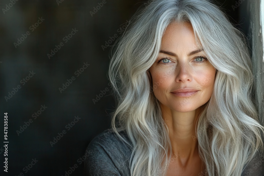 radiant middleaged woman with luxurious silver hair closeup portrait showcasing natural beauty and confidence soft lighting highlights healthy skin radiant middleaged woman with luxurious silver hair closeup portrait showcasing natural beauty and confidence soft lighting highlights healthy skin
