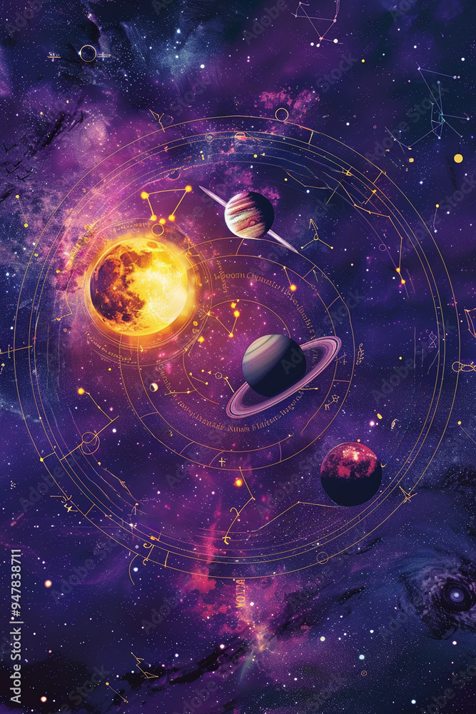 Fototapeta premium Astrology. Astro Astrologer calculates natal chart makes forecast of fate Tarot cards, Fortune telling on tarot cards magic crystal, occultism, Esoteric background. Fortune telling,tarot predictions