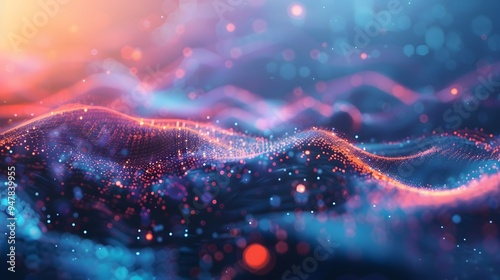 Fototapeta Naklejka Na Ścianę i Meble -  Abstract digital landscape with neon colors and bokeh effect, futuristic visuals