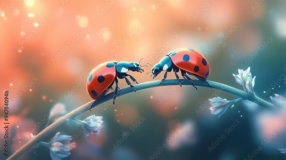 Two Ladybugs on a Branch Two Ladybugs on a Branch