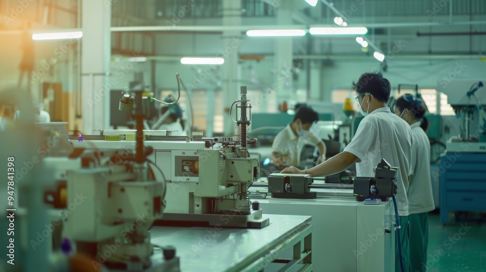 A bustling industrial factory floor with workers operating machinery, capturing the essence of manufacturing and productivity. A bustling industrial factory floor with workers operating machinery, capturing the essence of manufacturing and productivity.
