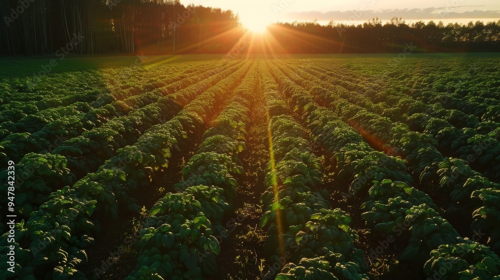 Obraz premium Majestic Mint Fields Aerial View at Dusk
