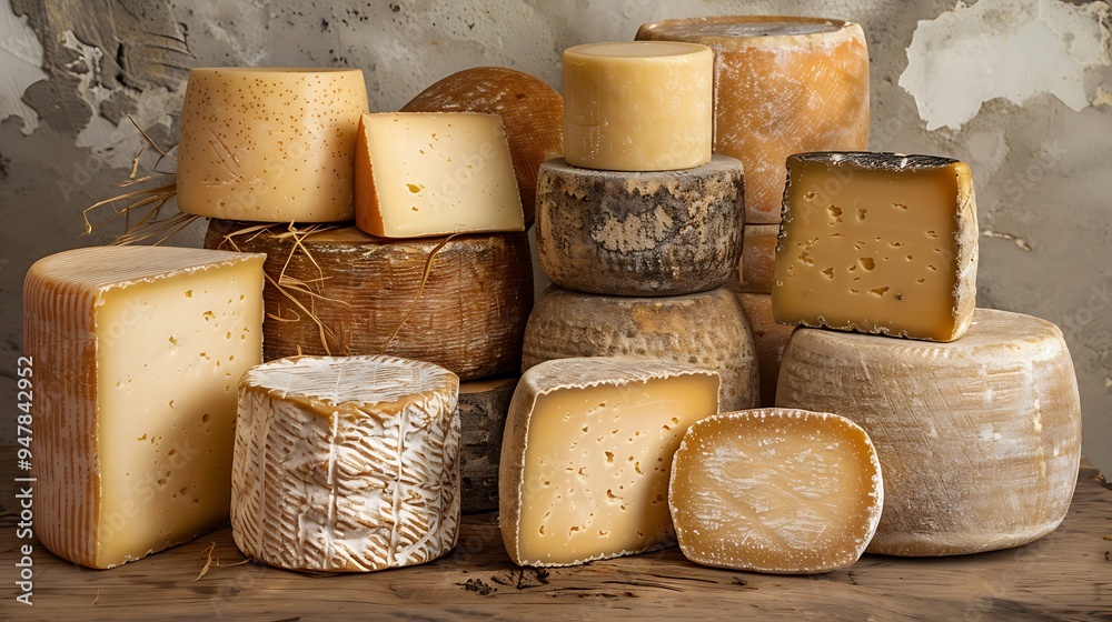 Collection of matured hard cheeses sheep pecorino