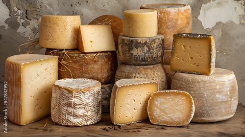Obraz na płótnie Collection of matured hard cheeses sheep pecorino w salonie