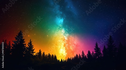 Colorful milkyway galaxy night stars landscape