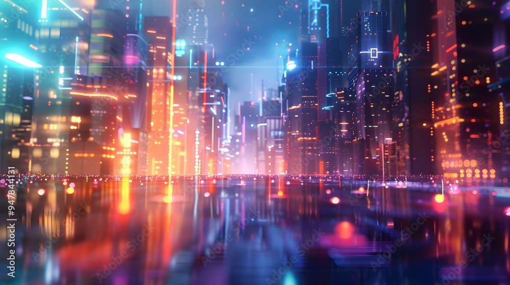 Abstract urban landscape with neon colors and bokeh effect, futuristic visuals Abstract urban landscape with neon colors and bokeh effect, futuristic visuals