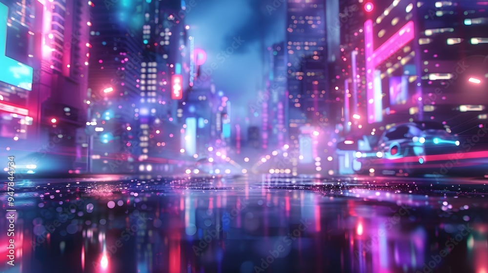 Abstract urban landscape with neon colors and bokeh effect, futuristic visuals Abstract urban landscape with neon colors and bokeh effect, futuristic visuals