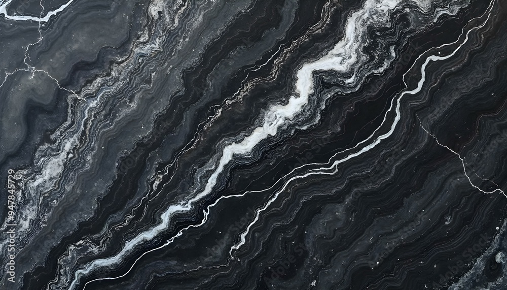 Elegant marble texture with prominent veining in white, gray, and black, creating a luxurious pattern ideal for bathrooms and kitchens. Elegant marble texture with prominent veining in white, gray, and black, creating a luxurious pattern ideal for bathrooms and kitchens.