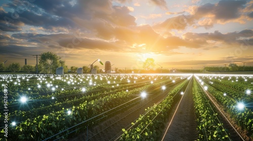 Smart Farming at Sunset Futuristic Technology Enhancing Agricultural Innovation