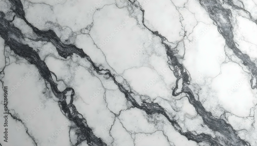 Elegant marble texture with prominent veining in white, gray, and black, creating a luxurious pattern ideal for bathrooms and kitchens. Elegant marble texture with prominent veining in white, gray, and black, creating a luxurious pattern ideal for bathrooms and kitchens.