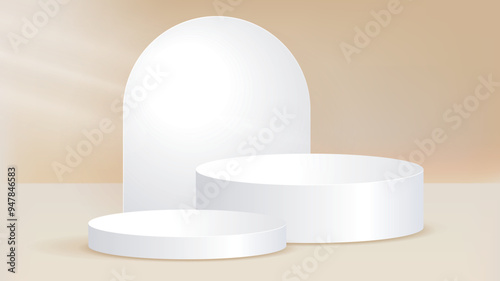 Beige Background and Podium with the shadow and light. 