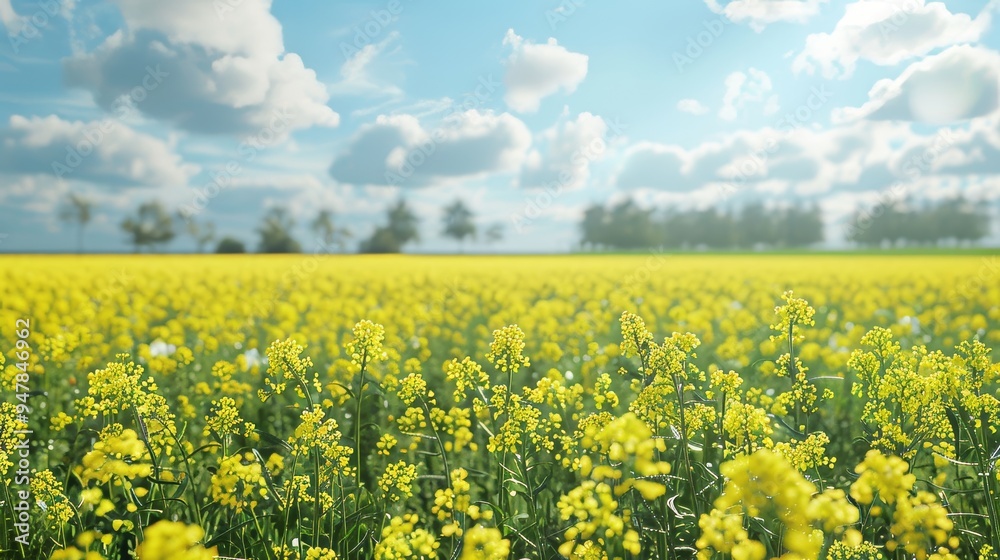 Obraz premium Blooming Beauty Vibrant Canola Field with Pristine Irrigation System